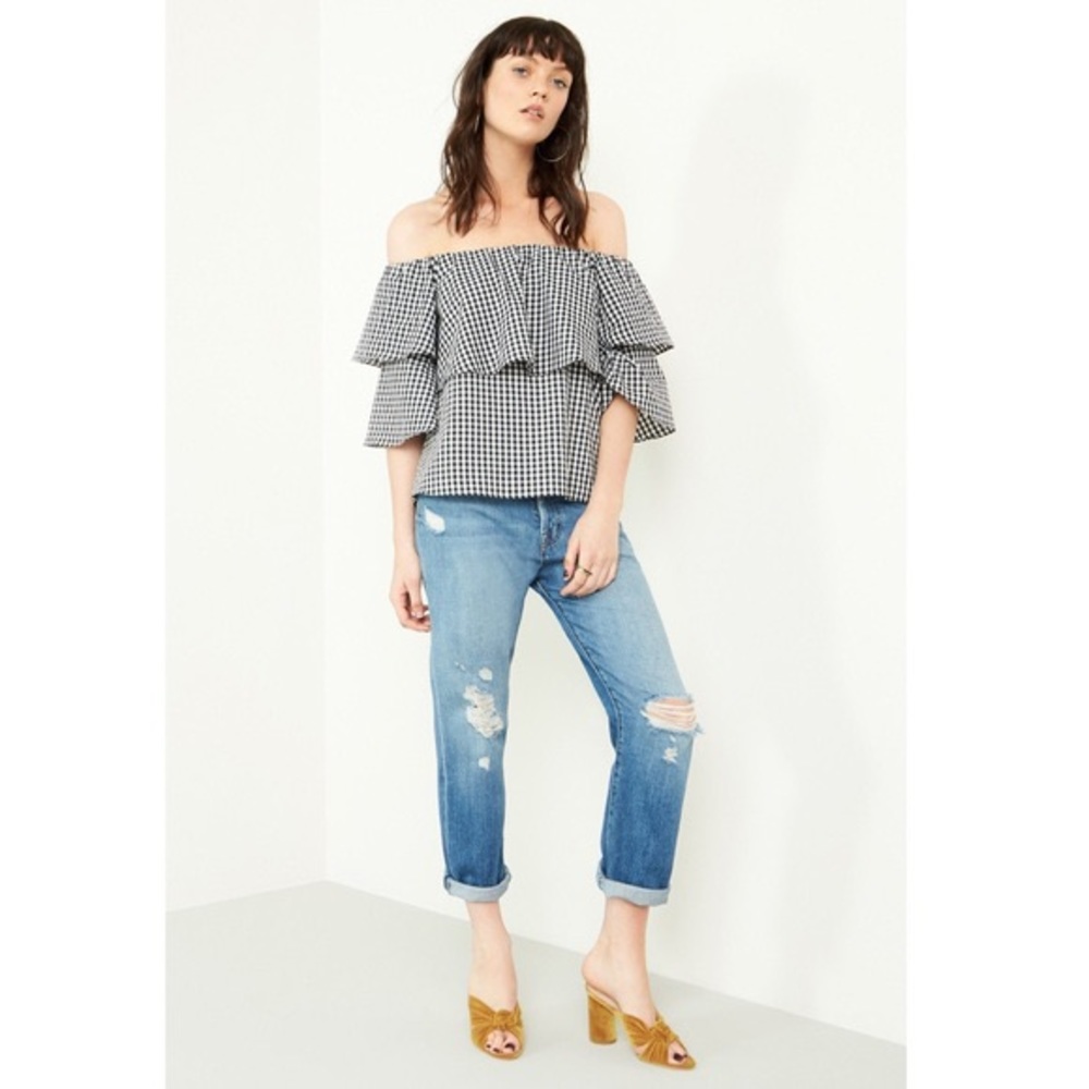 WAYF Gracie Off The Shoulder Gingham Top - Picture 2 of 7
